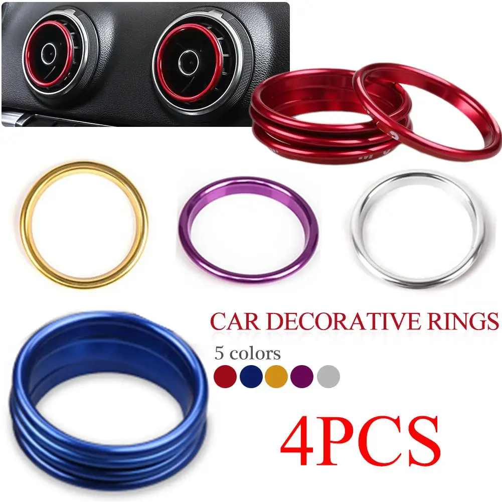 4 piezas de aire acondicionado de salida de aire anillos brillantes coche decorativo anillos Interior decoración brillante tira para Audi A3