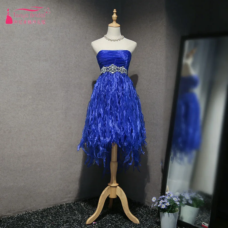 

Royal Blue Homecoming Dresses Strapless Tassel Crystal Cocktail Party Gowns Sparkly Vestido De Festa ZHM058