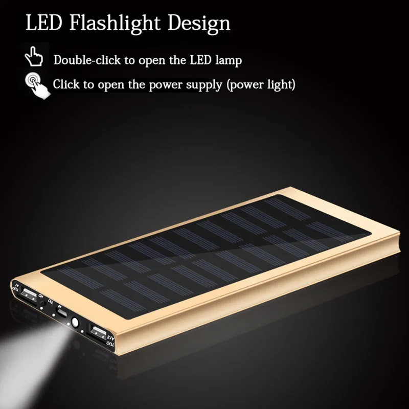 Skup Powerbank na energię słoneczną wodoodporna ładowarka solarna 30000mAh 2 porty USB ładowarka zewnętrzna Powerbank na Xiaomi Smartphone iPhone 8 XS Max