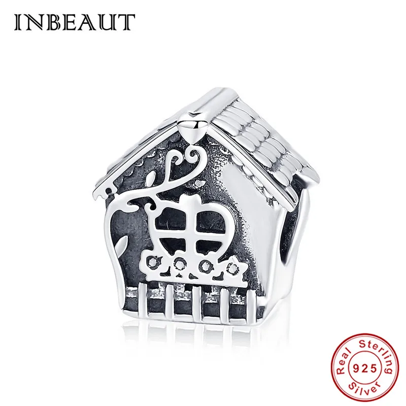 sc889 INBEAUT счастливый дом семьи талисманы 925 пробы серебро сладкое сердце дома Бусины fit Pandora браслет DIY подарок для женщин модные ювелирные изделия - Цвет: sc889