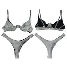 1 Set Womens Sexy Two Piece Bikini Set Metallic Glitter Reflective Swimsuit Push Up Underwire Bra Triangle Thong Bathing Suit 1 Set Womens Sexy Two Piece Bikini Set Metallic Glitter Reflective Swimsuit Push Up Underwire Bra Triangle Thong Bathing Suit