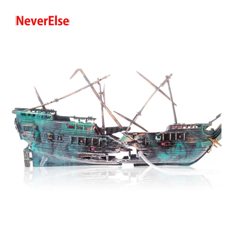 

Aquarium Fish Tank Decoration Boat Sunken Ship Shipwreck Air-Driven Ornament Bubbler Accessories, 2 Bubble Ports On Bow & Stern