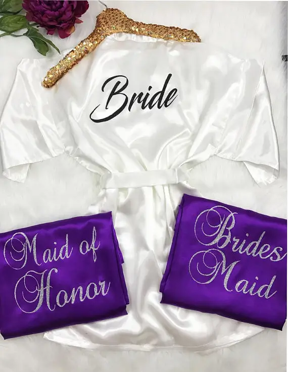 

personalize Wedding Bride Bridesmaid maid of honor Lingerie satin silk pajamas Bachelorette robes kimonos gowns party favors