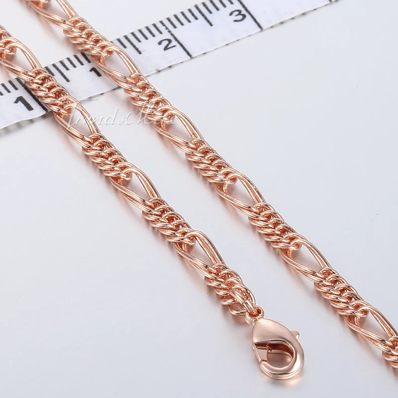 3 мм женское двойное ожерелье из кубинского Фигаро, цепочка с 585 розовым золотом 50 см GN352
