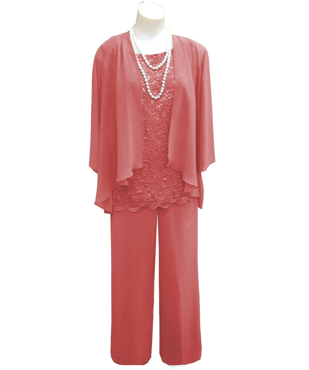 3 предмета, платье для матери невесты, брючный костюм с пиджаком, наряд для торжественного вечера, кружевное платье для свадьбы, мусульманское SLD-M01 жениха - Цвет: Coral