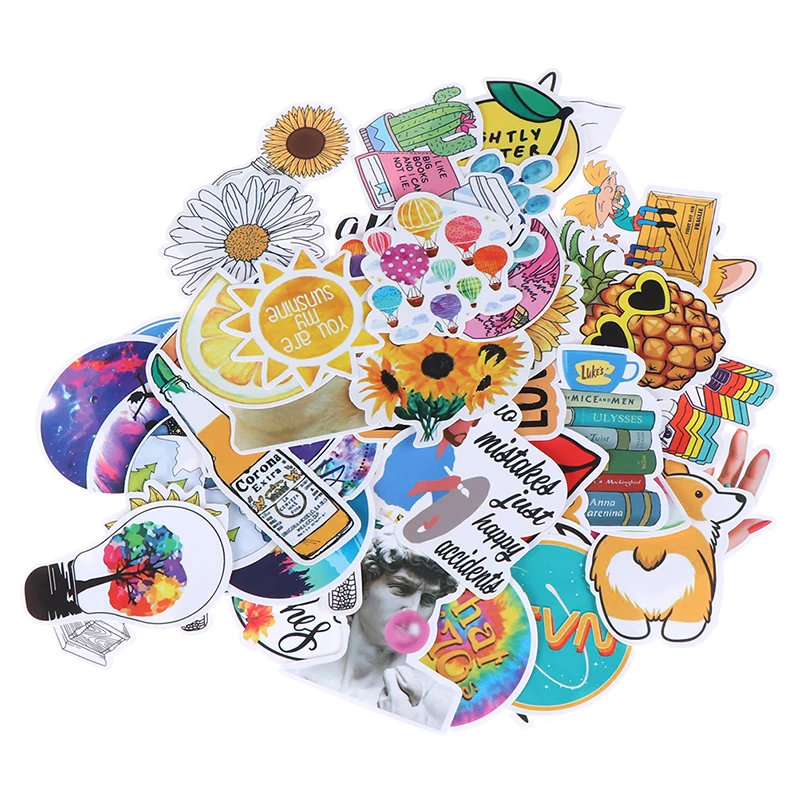 

53 Pcs/lot Fashion Rural Summer Light Yellow Girls PVC Stickers Toys Decor for Car Laptop Pad Phone Trunk Guitar Bicycle Motor