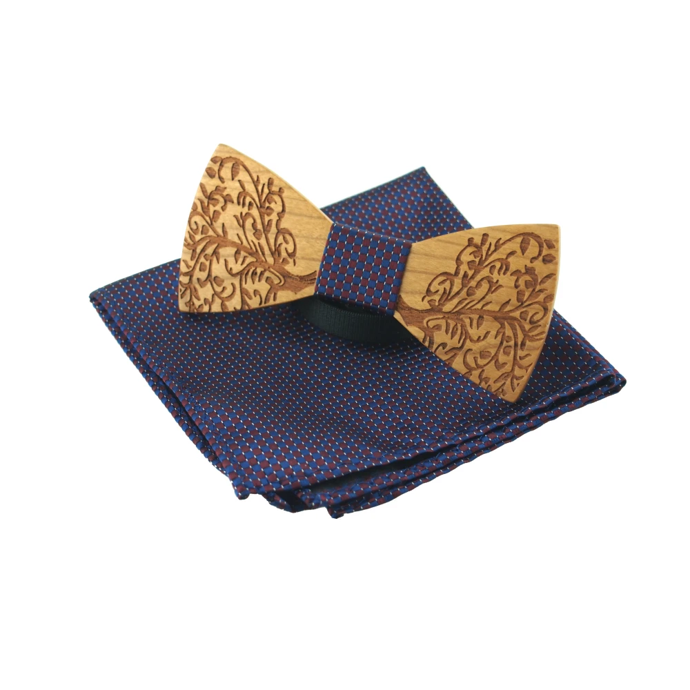  Wood Bow Tie For Men Bowties Neckwear Bowknot Cravats Pocket Square for Wedding Wooden Bow Tie Hand