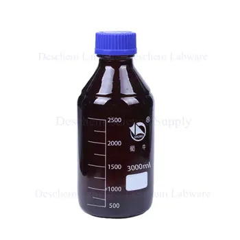 

3000ml,Amber Brown Glass Reagent Bottle W/Blue Plastic Cap,Graduation 2500ml