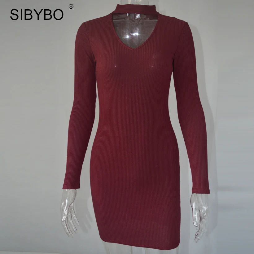 SIBYBO осеннее женское трикотажное платье 2019 с длинным рукавом сексуальное