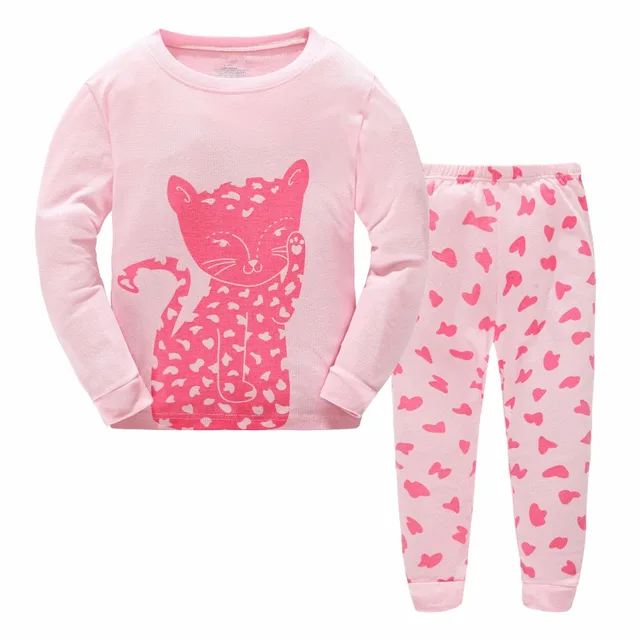 Girls Pajama Sets Kids Cat pattern sleepwear Children cute pink Pajamas