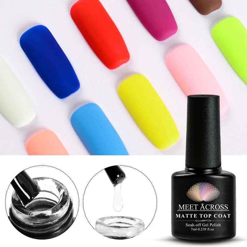 

Meet Across Matte Top Coat Gel Pure Color Nail Art Gel Polish Semi Permanent UV Soak Off Gel Varnish 7ML Base Coat Top Coat