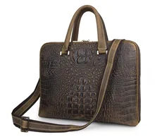 Vintage Crocodile Alligator Pattern Genuine Leather Men Messenger Bags Cowhide Briefcase Portfolio 14″ Laptop Handbag #VP-J7298