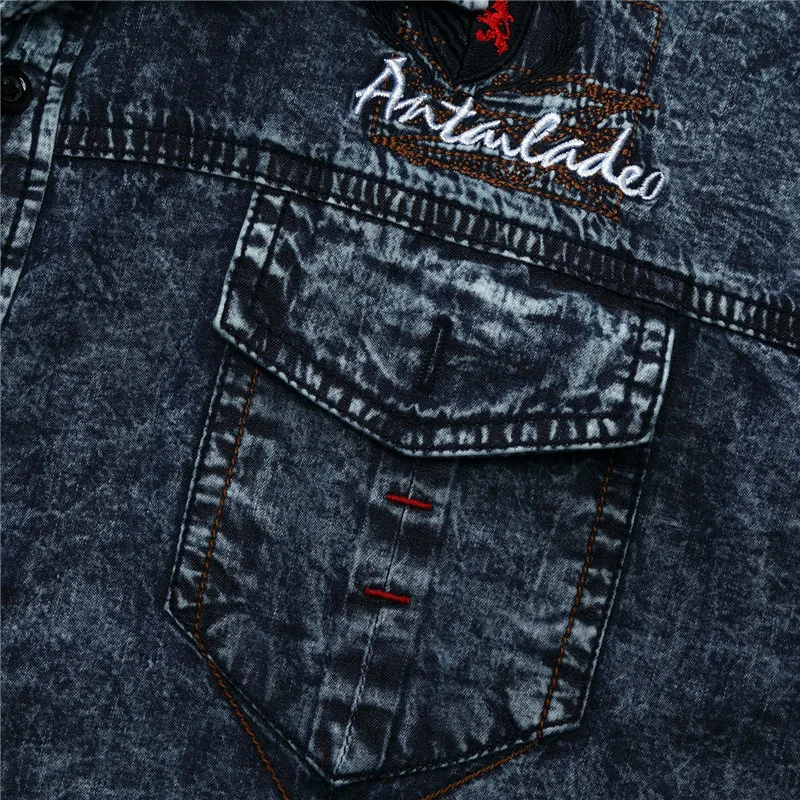 2018 New Summer Men's Denim Shirts Fashion Vintage Casual Men Cotton Short Sleeve Shirt Jeans Tops Camisa Masculina S-XXL (21)