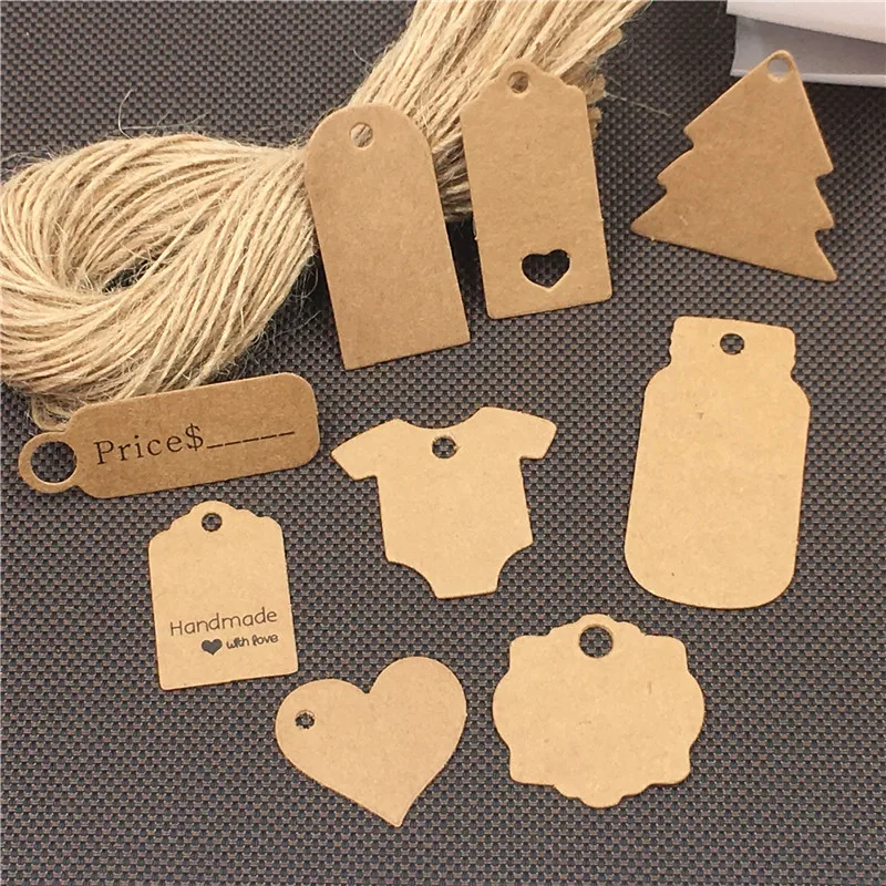 100Pcs/Lot Packaging Label Handmade Hang Tags DIY For Garment Clothing Foods Snake Packing Price Labels+100Pcs Hemp Strings | Дом и сад