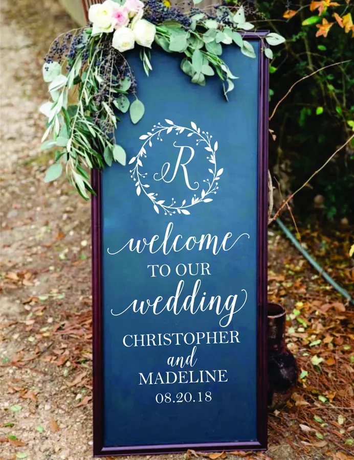 

Wedding Sign Decals - Welcome Rustic Wedding Decor - Monogram Name Decals - Custom DIY Wedding Sign Decals WD13