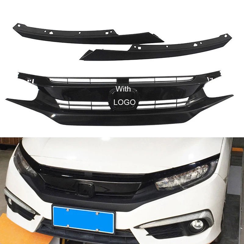 

Car Racing Grille For Honda Civic Grill 10TH 2016-2017 Emblems Mesh Black Radiator ABS Front Bumper Lower Modify With EYE LID