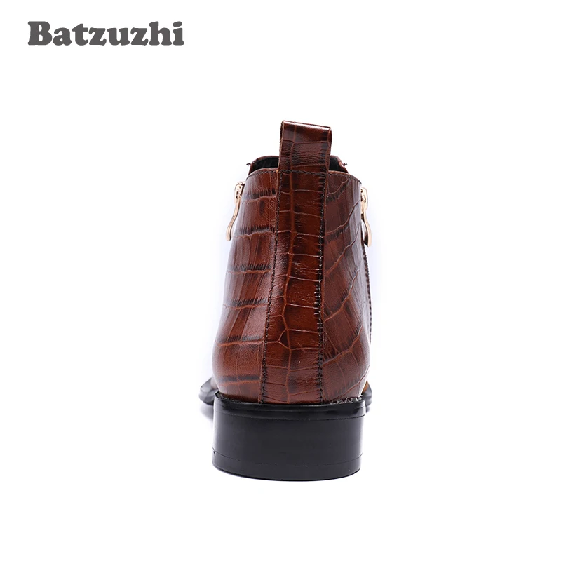 Metal Homem Toe Homens Without Batzuzhi Couro Boots with Moda Dedo Marrom Dos Do Toe Hombre Luxo De Italiano Pé Feitos Genuínos Botas Mão Ankle Estilo Apontado À BgUxnAgFqw