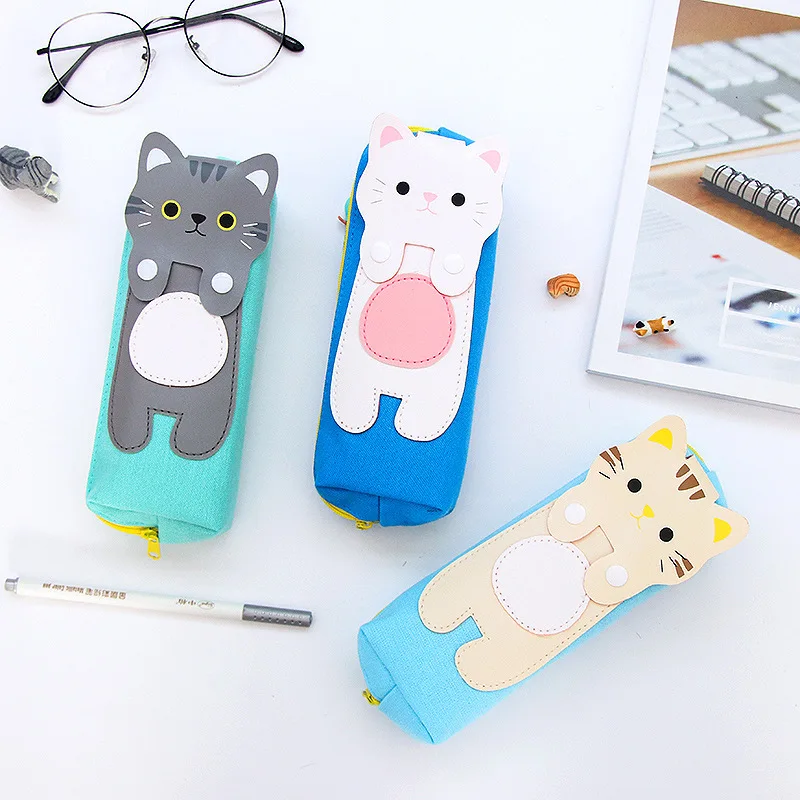

Cute Cat Pencil Bag Creative Cartoon Canvas Female Student Large Capacity Zipper Pencil Case Pencil Case