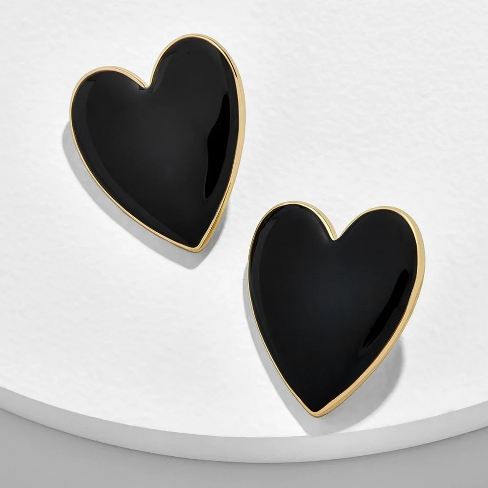 

DIEZI 2019 New Arrival Black White Pink Yellow Heart Stud Earrings For Women Girls Cute Love Statement Earring Korean Jewelry