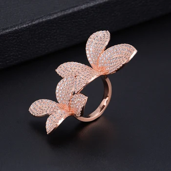 

Luxury Plant Flower Shape Adjustable Rings Cubic Zirconia Engagement Bridal Finger Rings Jewelry Addiction For Women