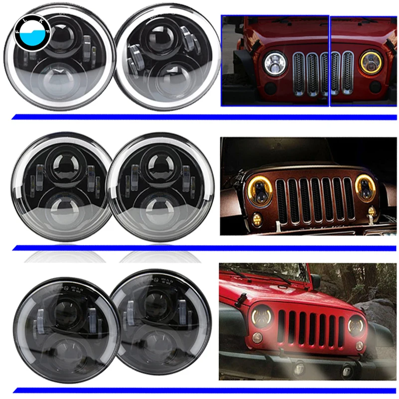 

7 Inch LED Headlight 7" LED Headlight Hi/low Angel Eye DRL Amber Turn Signal For Jeep Puch Kenworth Nissan Suzuki Samurai