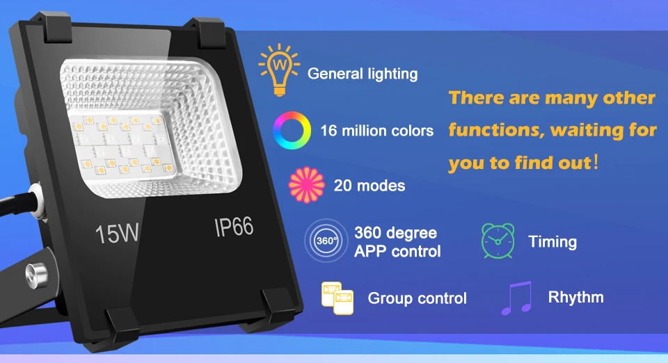 Smart Floodlight LED Outdoor Light RGB 15W Bluetooth4.0 360° APP Group Control IP66 Garden Waterproof Color Changing Spotlight