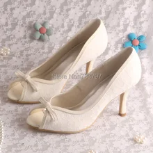 Wedopus Мед Пятки 8 СМ Кот Кружева Пром Свадьба Обувь для Женщин Peep Toe Груза падения