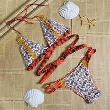 Snake Skin Print Bikini Set 2016 Strings Strappy Bandage Sexy Push Up Swimwear Women Bathing Suit Maillot De Bain Femme S-XL