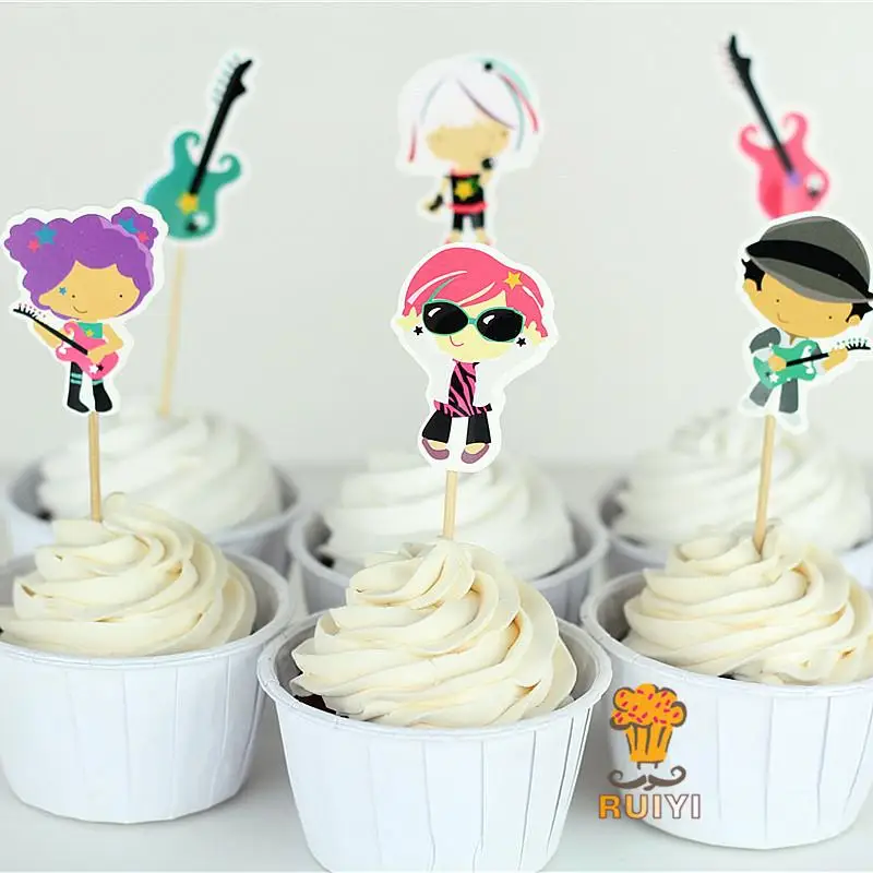 24pcs Rock And Roll Guitar Music Candy Bar Cupcake Toppers Pick