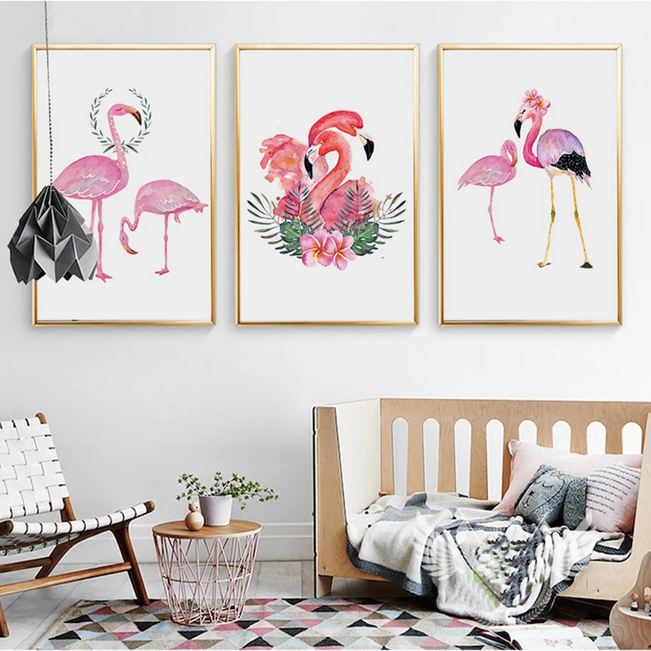 Modern-Fashion-Posters-Canvas-Painting-Nordic-Style-Pink-Flamingos-Animal-Flower-Pictures-Wall-Living-Room-Decoration