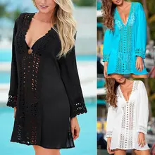 2019 Sexy Solid Hollow Out Cover Ups Women Summer Lace Crochet Bikini Cover Up Swimwear Beachwear Bathing Suit Beach Dress Tops itfabs women sexy lace crochet bathing suit bikini swimwear cover ups beach dress 6 14