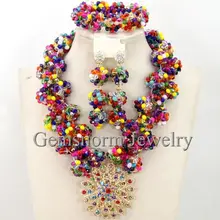 Multicolor Beads Crystal Choker Necklace Set Popular Party Beaded Nigerian Wedding Jewelry Set Free Shipping WB385