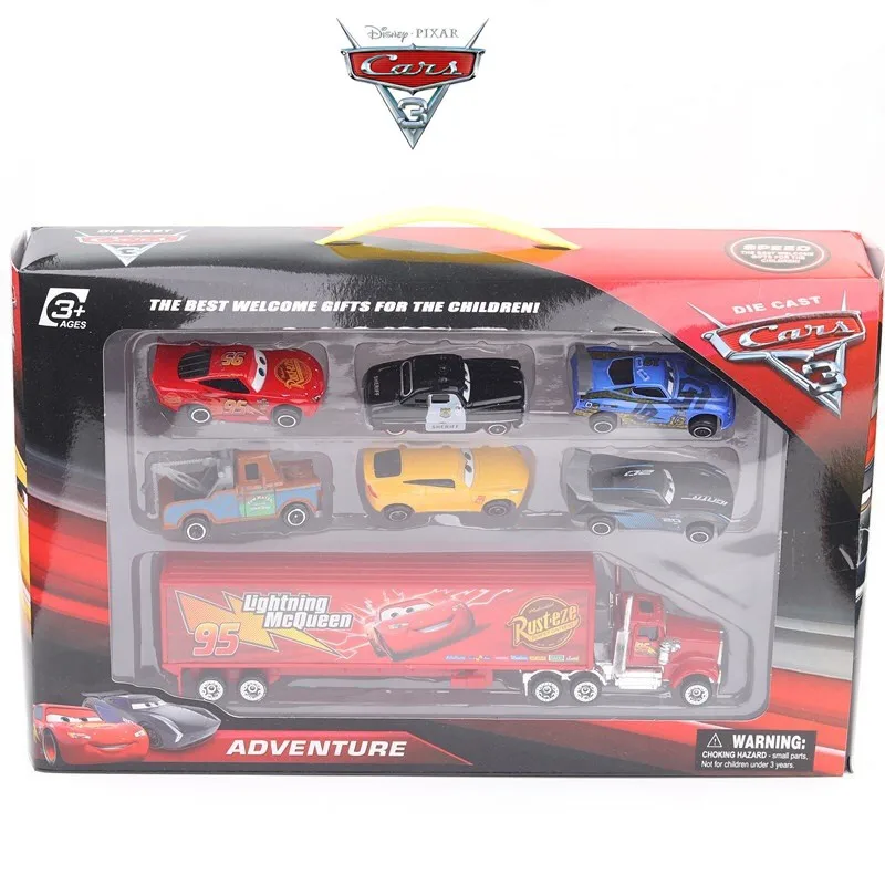 

7Pcs/set Disney Pixar Cars 3 Lightning McQueen Jackson Storm Cruz Mater Mack Uncle Truck 1:55 Diecast Metal Car 2 Model Boy Toy