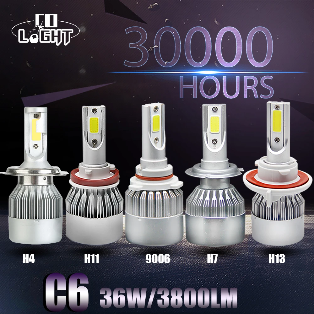 

36W Headlamp High Low Beam H4 H13 9006 H7 H11 Drl Led Single 72W Hb4 Led Headlight Waterproof Car Daytime Running Lights