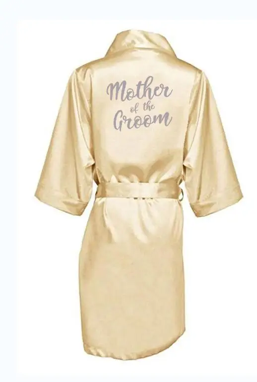 Цвет шампанского, золотой халат с серебристо-серым надписью прием гостей в доме невесты мать костюм жениха невесты женский плащ атласные халаты - Цвет: cham mother Groom