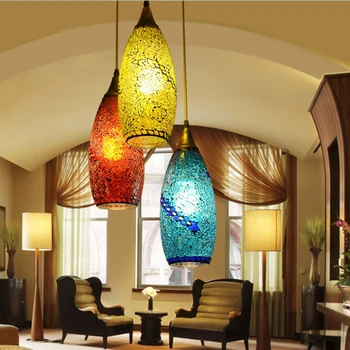 

Bohemian style glass lampshade Mediterranean corridor pendant lamp for bedroom dining room lamp