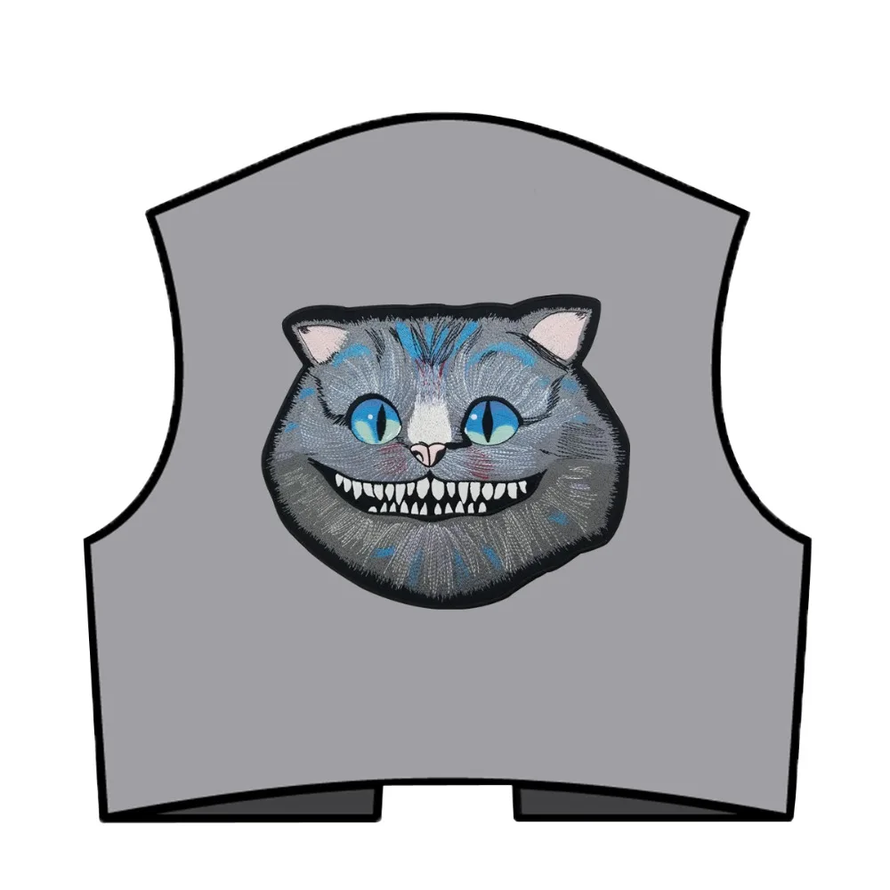 T170811 (5)Custom Cheshire Cat Large Embroidered Patch Iron On Big Size 28cm Wide For Full Back of Jacket Rider Biker Patch Free Shipping