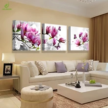 Quadro de pintura de tela com 3 painéis, arte de parede para cozinha modular com impressão de flores para orquídea, decoração de quarto