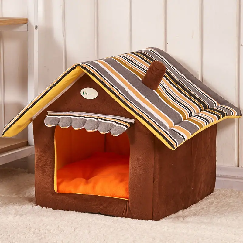 

4 Colors Striped Removable Cover Mat Cat Dog House Dog Beds For Small Medium Dogs Pet Products House Pet Beds for Cat