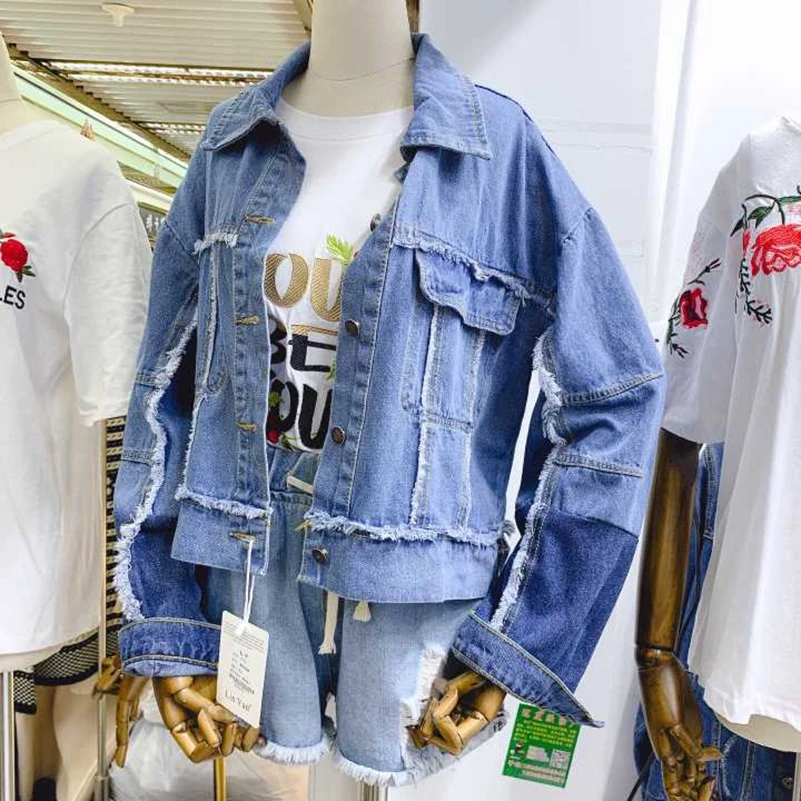 Sexemara Veste Denim La Nouvelle Pu Burr Contraste Gratuite Couleur Ciel Splice Livraison Mode Lâche qwSzTxqr