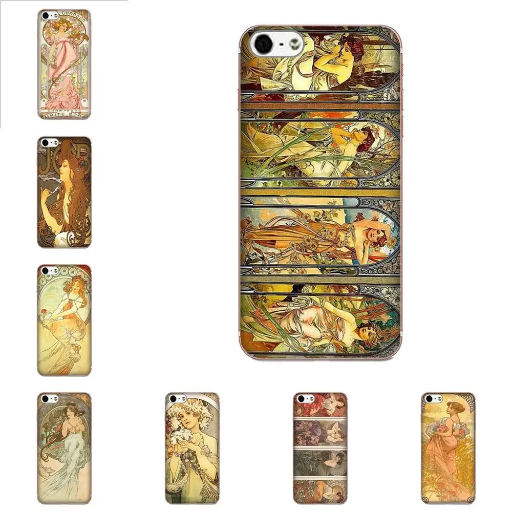 

Soft Silicone TPU Transparent Phone Capa Alphonse Mucha For Apple iPhone 4 4S 5 5C 5S SE 6 6S 7 8 Plus X XS Max XR