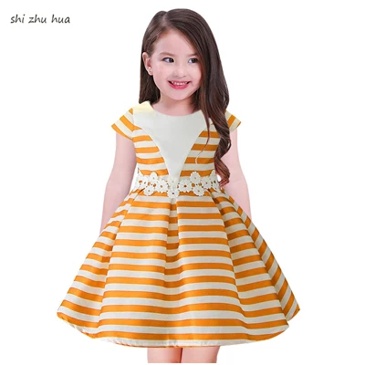 Одежда для девочек, Хлопковое платье в полоску, в клетку, vestido infantil, детская одежда для дня рождения, для сцены, для детей от 3 до 9 лет, качественная одежда, лидер продаж - Цвет: Оранжевый