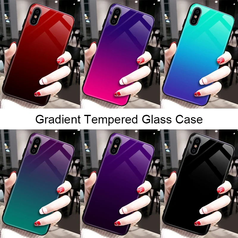 Gradient Tempered Glass Case For iPhone X 7 6 Xs Max Xr Luxury Silicone Phone Case For iPhone 7 8 Plus Case For iPhone X 7 Coque