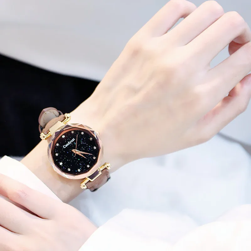 Роскошные Звездное небо часы для женщин модные женские кварцевые наручные часы красная кожа водонепроницаемые часы relogio feminino zegarek damski