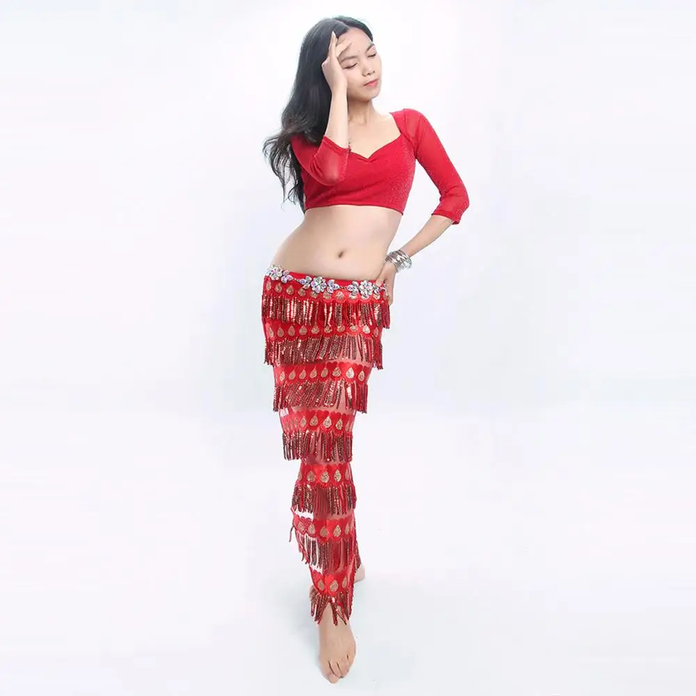 

Ladies Suit Skirt Belly Dance Sexy Top Oriental Dance Sequin Long Skirt Tassel Belly Dance Competition Clothing