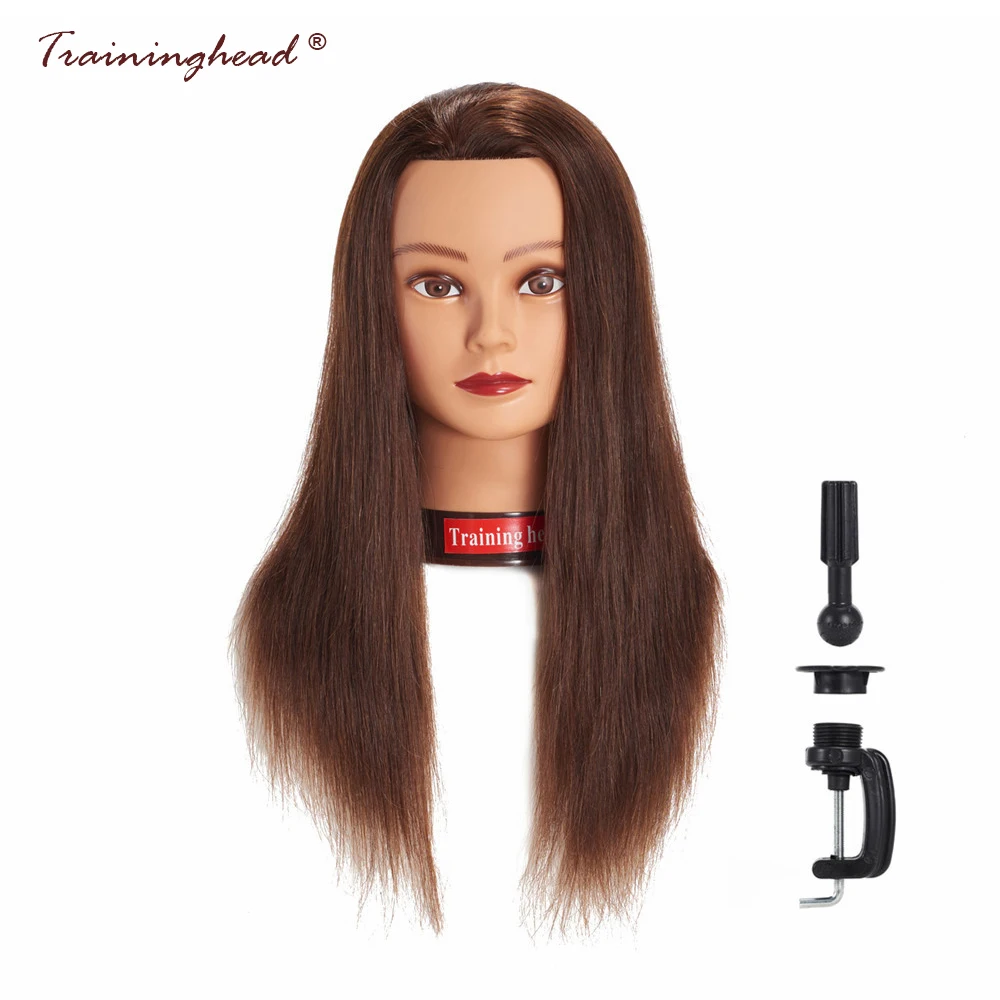 Traininghead 20 22" Human Hair Hairdressing Head Female Mannequin Head
