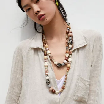

Girlgo Vintage ZA Colorful Beaded Necklaces for Women Trendy Wedding Party Ethnic Collar Choker Necklaces Jewelry Dropshipping