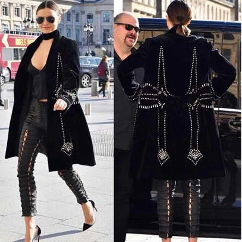 HIGH STREET New Fashion 2018 Designer Trench Women's Long Sleeve Luxurious Beaded Trench Outer Coat