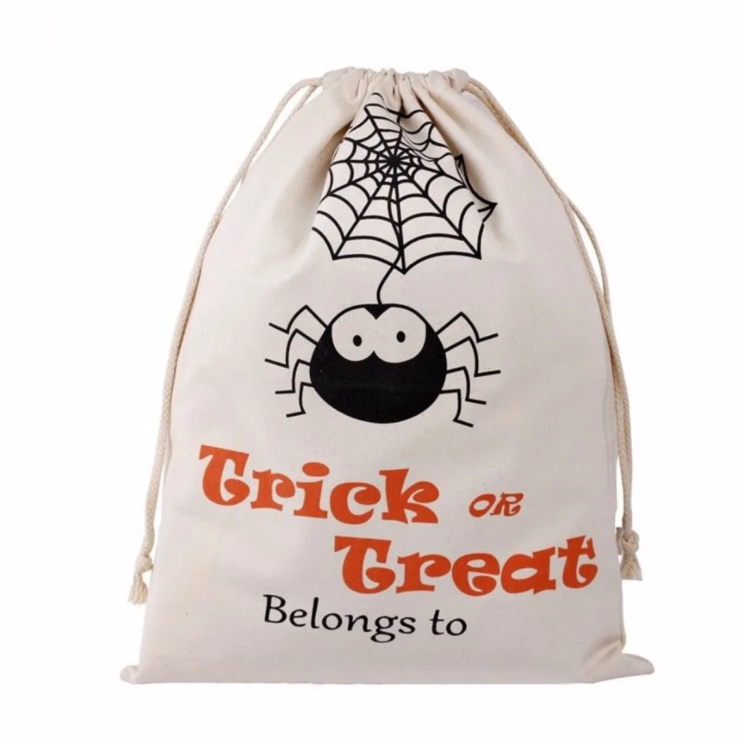 1pc Halloween Pumpkin Spider Canvas Bag Beam Port Drawstring Sack Candy Gift Bag New