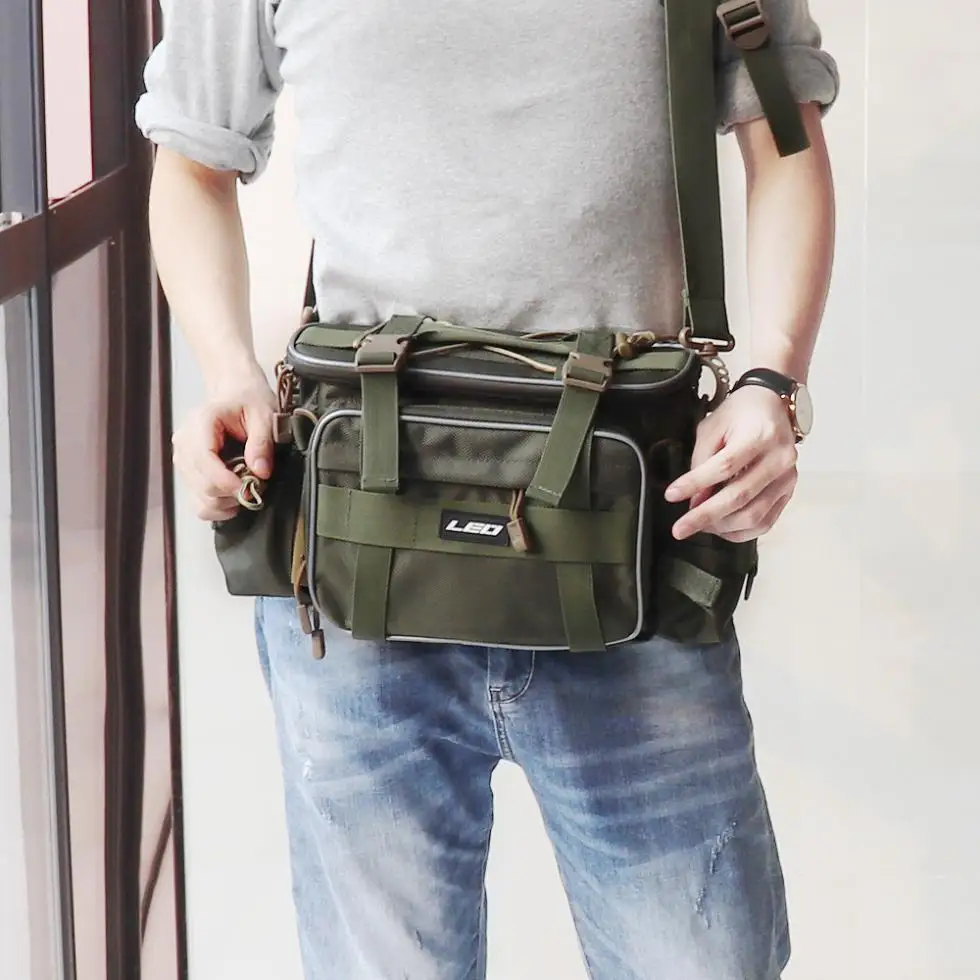 Verde do Exército ao ar Bolsa de Pesca à Prova Bolsa de Armazenamento Livre Doxford Água Oxford Pano Cintura Ombro Mensageiro Pesca Carretel Isca Câmera 8 Cheap Bolsas de pesca